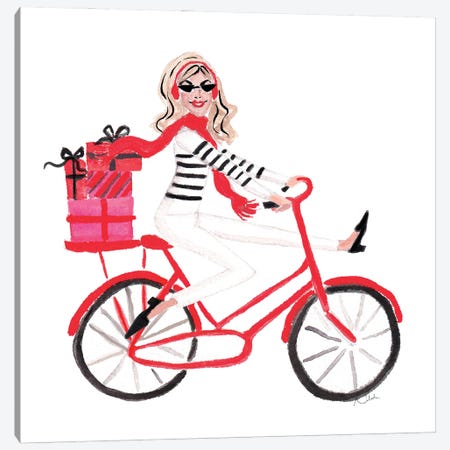 Red Bicycle Girl (Blonde) Canvas Print #NJP49} by Natasha Joseph Canvas Art
