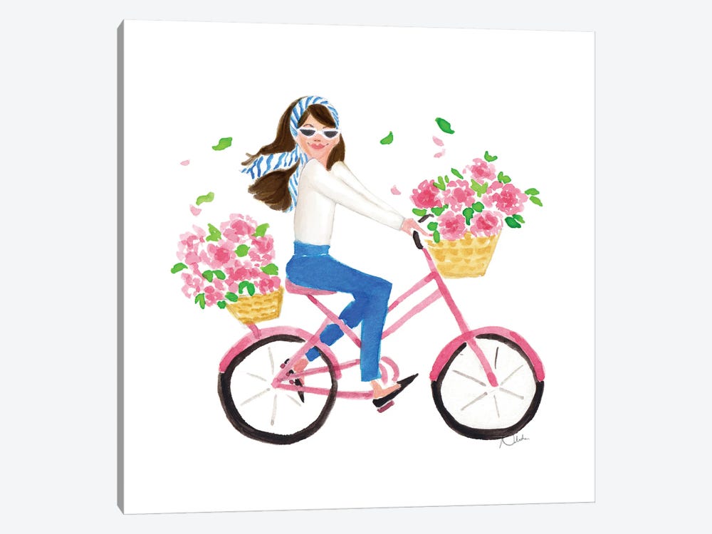 Summer Bicycle Girl Canvas Art Print by Natasha Joseph | iCanvas