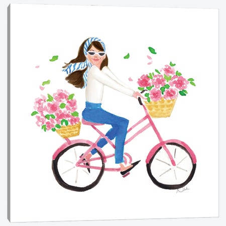 Summer Bicycle Girl Canvas Print #NJP55} by Natasha Joseph Canvas Artwork
