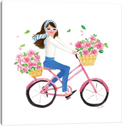Summer Bicycle Girl Canvas Art Print - Natasha Joseph