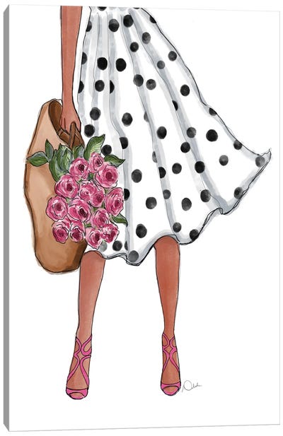 Polka Dots And Peonies (African American) Canvas Art Print - Legs
