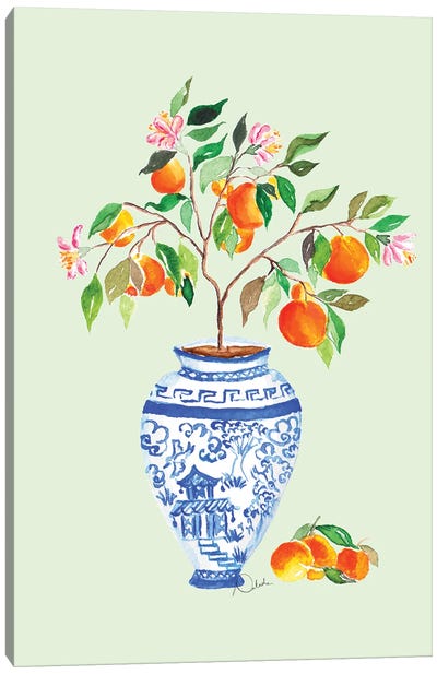 Preppy Orange Tree Canvas Art Print - Chinoiserie Art