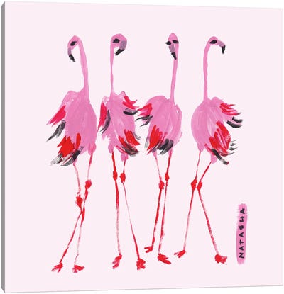 Pink Fashion Flamingos Canvas Art Print - Natasha Joseph