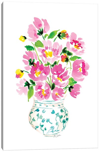 Peonies In Chinoiserie Vase Canvas Art Print - Natasha Joseph