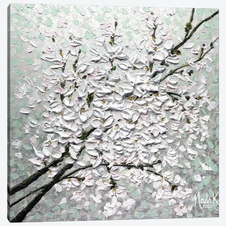 Petals In The Sky - Mint Green White Canvas Print #NKH100} by Nada Khatib Canvas Artwork