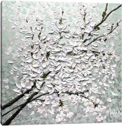 Petals In The Sky - Mint Green White Canvas Art Print - Nada Khatib