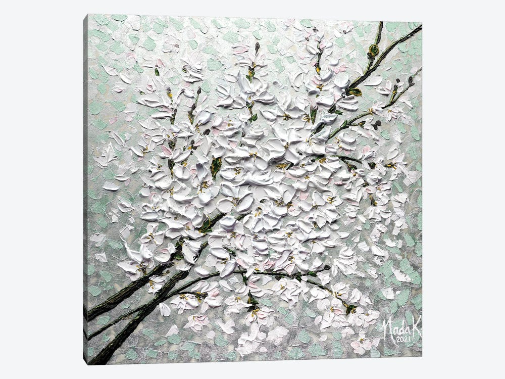 Petals In The Sky - Mint Green White by Nada Khatib 1-piece Canvas Print