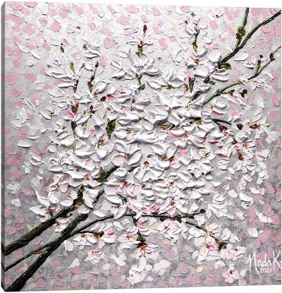 Petals In The Sky - Pink Gray White Canvas Art Print - Cherry Blossom Art
