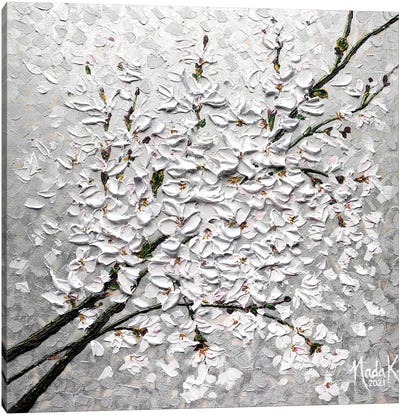 Petals In The Sky - Silver Gray White Canvas Art Print - Nada Khatib