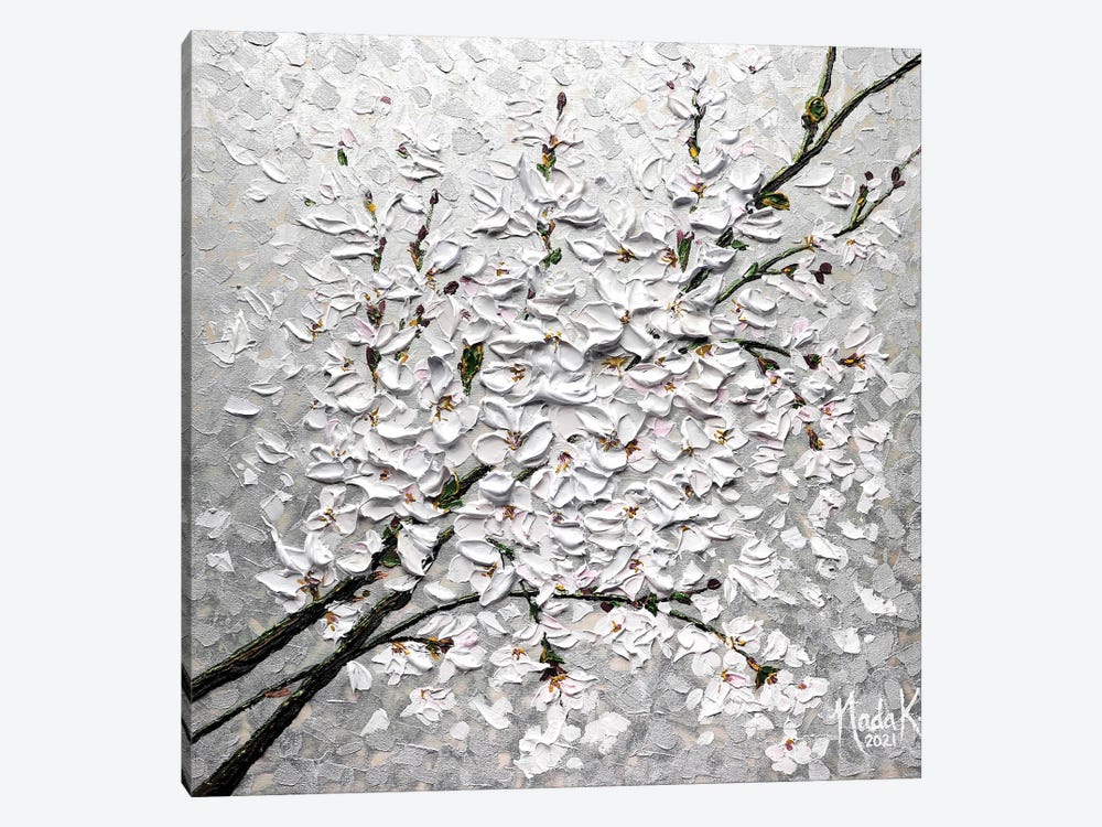 Petals In The Sky - Silver Gray White by Nada Khatib 1-piece Canvas Art