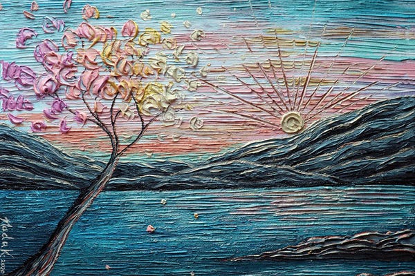 Lake Sunrises & Sunsets: Somewhere Peachy - Turquoise Peach by Nada Khatib