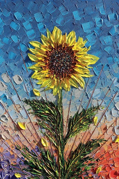 Single Sunflower - Blue Yellow Orange by Nada Khatib canvas print