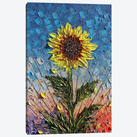 Single Sunflower - Blue Yellow Orange Canvas Print #NKH120} by Nada Khatib Canvas Artwork