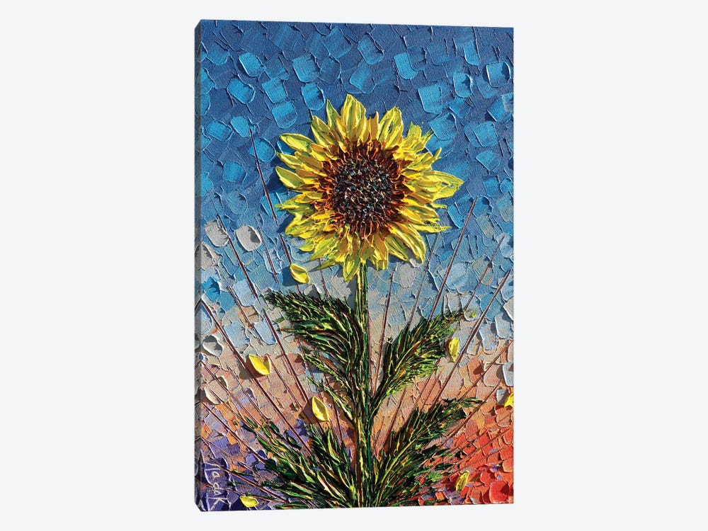 Single Sunflower - Blue Yellow Orange by Nada Khatib 1-piece Canvas Print