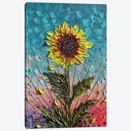 Single Sunflower - Turquoise Yellow Pink Canvas Print #NKH122} by Nada Khatib Canvas Wall Art