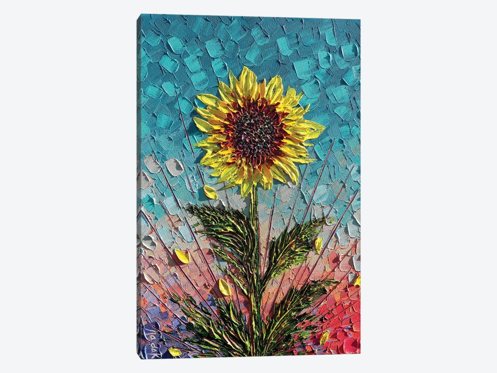 Single Sunflower - Turquoise Yellow Pink by Nada Khatib 1-piece Art Print