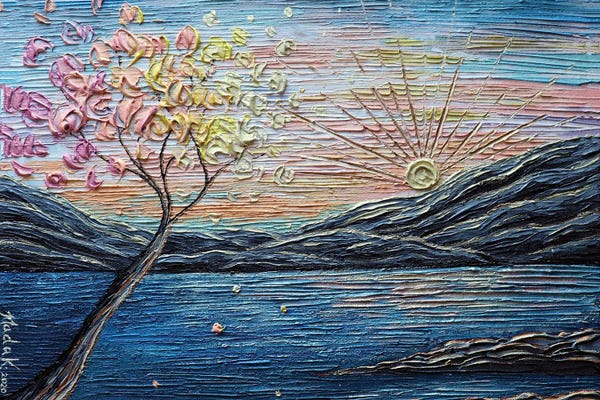 Lake Sunrises & Sunsets: Somewhere Peachy - Blue Peach by Nada Khatib