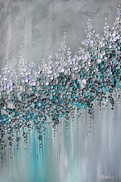 Teal Abstract Art: Please Me - Grey Blue Turquoise by Nada Khatib