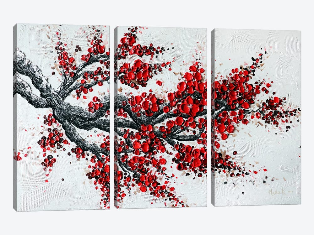 Big Bloom - Red by Nada Khatib 3-piece Canvas Wall Art