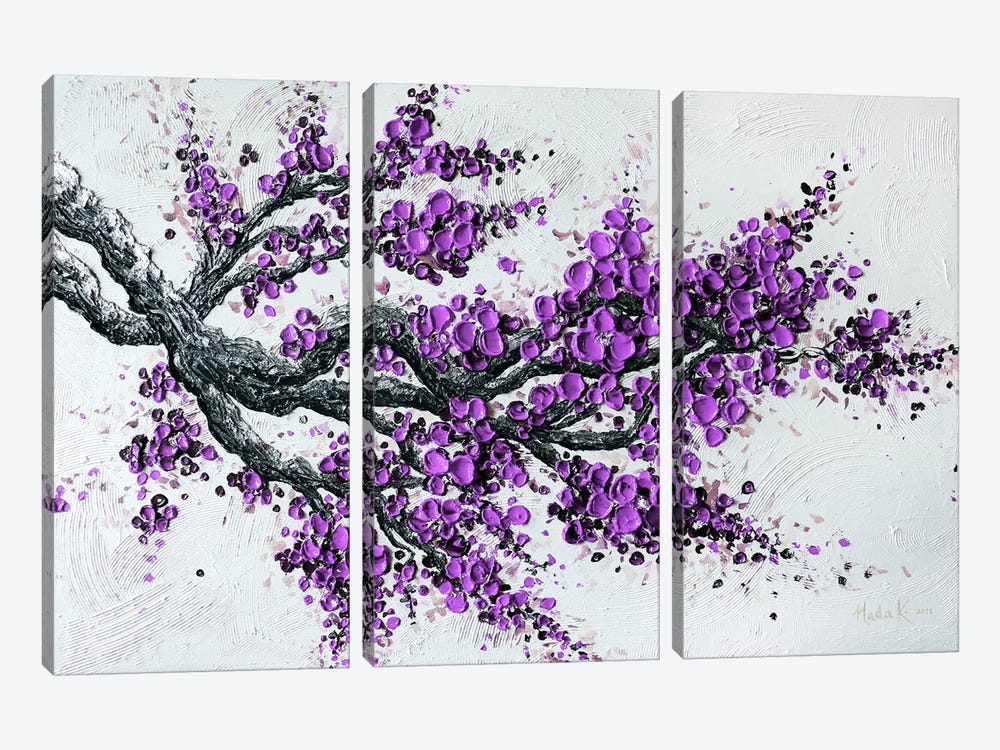 Big Bloom - Purple by Nada Khatib 3-piece Canvas Art Print