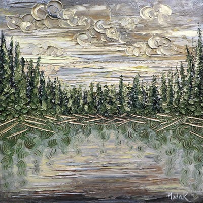 Dusk To Dawn - Green Gold Neutral by Nada Khatib framed canvas print