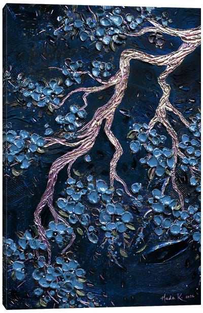 Night Bloom - Blue Canvas Art Print - Nada Khatib