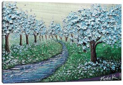 A Bloom In Flow - Blue Green Canvas Art Print - Nada Khatib