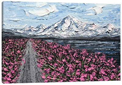 BC Mountain - Pink Canvas Art Print - Palette Knife Prints