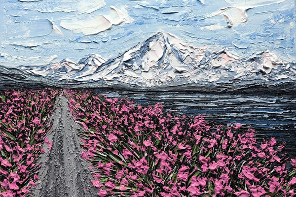 Palette Knife Prints: BC Mountain - Pink by Nada Khatib