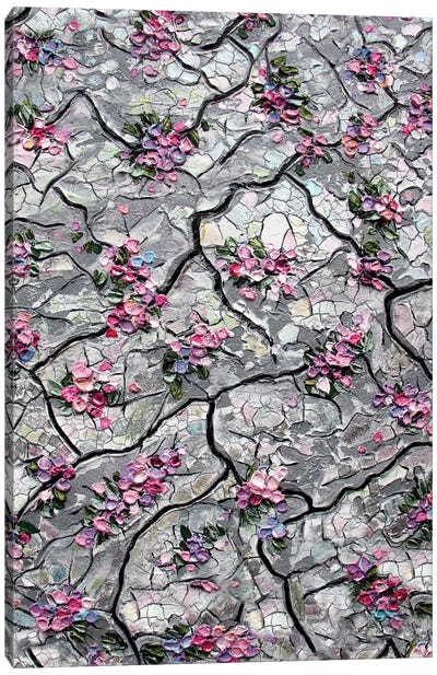 Through The Concrete - Pink Canvas Art Print - Reclaimed by Nature