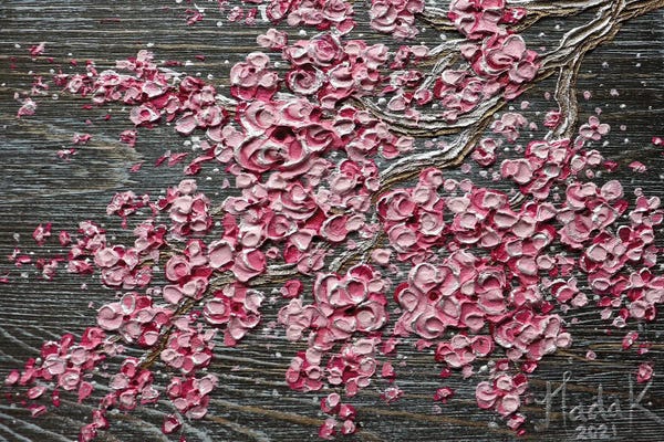 Palette Knife Prints: Blooming In The Night - Pink by Nada Khatib