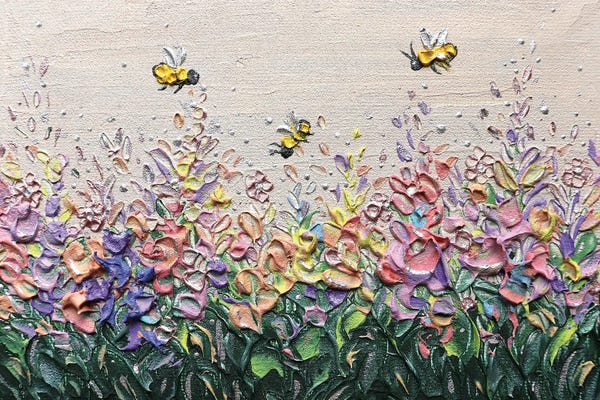 Middle Eastern Artists: Wildflower Bees Colorful by Nada Khatib