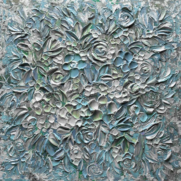 Palette Knife Prints: Cotton Candy Florals - Muted Blue Gray Green by Nada Khatib
