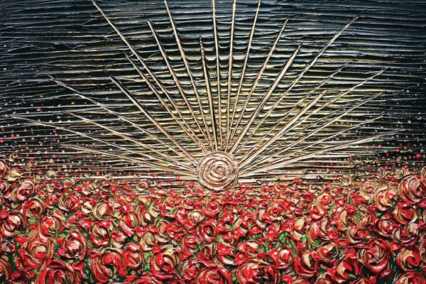 Middle Eastern Artists: Glowing Hearts - Red Gold Black by Nada Khatib