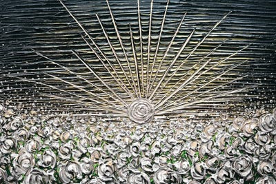 Glowing Hearts - White Black Gold by Nada Khatib framed canvas print