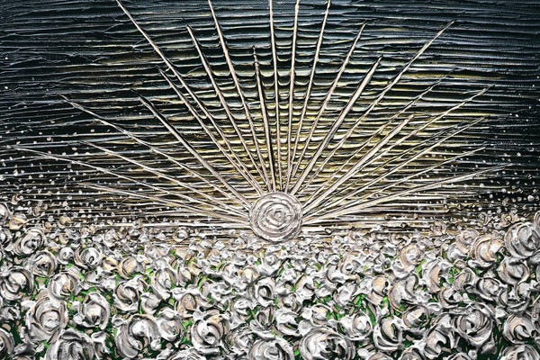 Palette Knife Prints: Glowing Hearts - White Black Gold by Nada Khatib