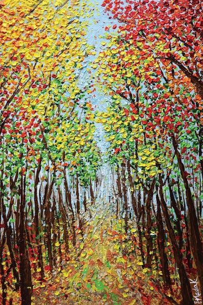 Palette Knife Prints: Driftwood In September - Red Yellow Green by Nada Khatib