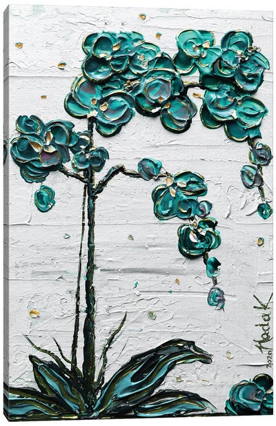 Orchid - Turquoise Blue White Canvas Art Print - Orchid Art