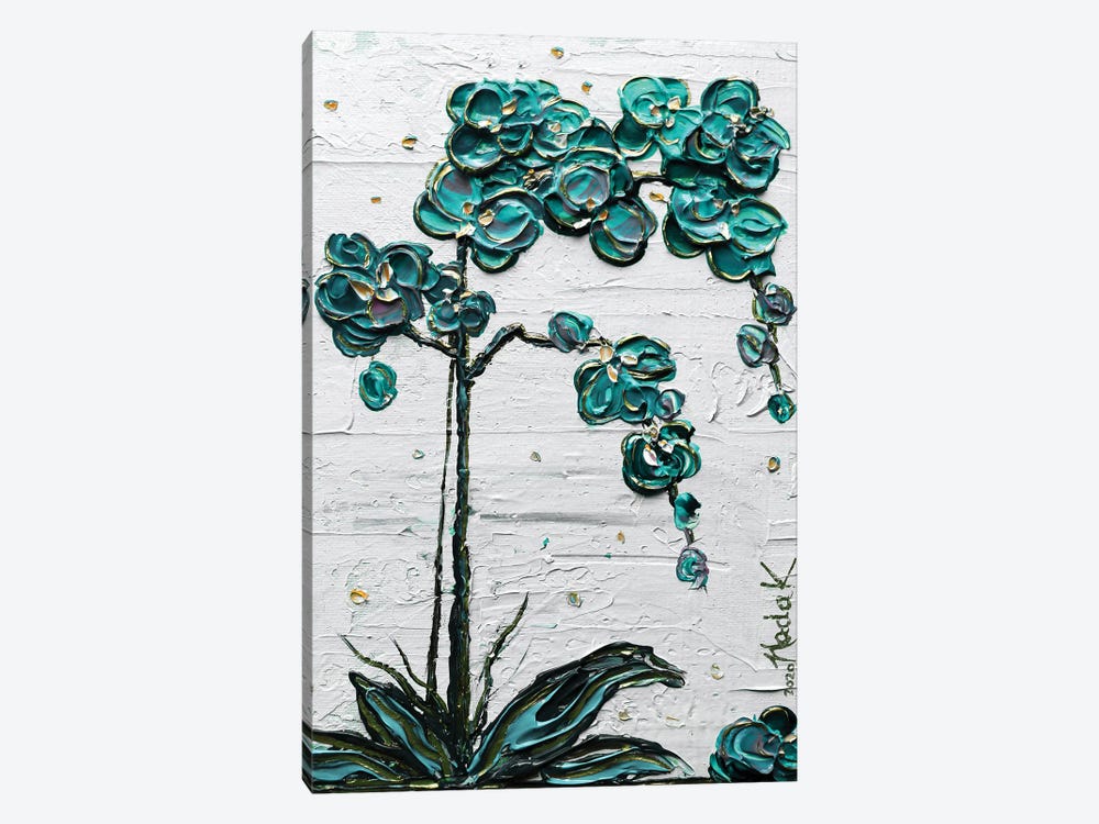 Orchid - Turquoise Blue White by Nada Khatib 1-piece Canvas Artwork