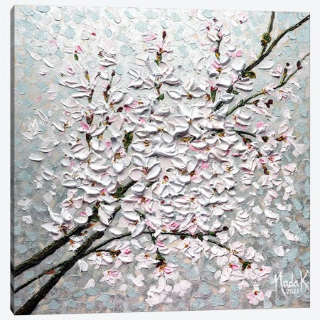 Petals In The Sky - Blue Gray Pink Canvas Print #NKH97} by Nada Khatib Art Print