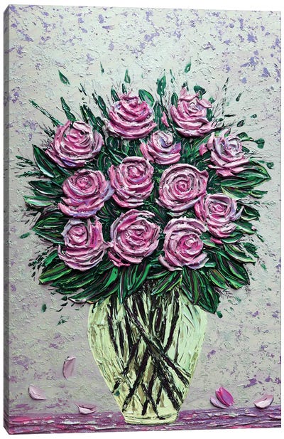 A Dozen Reasons To Love You - Pink Purple Yellow Canvas Art Print - Nada Khatib