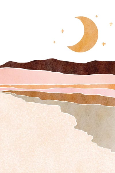 Minimalist Landscapes: Crescent Moon Landscape by Nikki