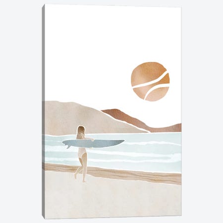 Surfer Sea Beach Canvas Print #NKI149} by Nikki Art Print