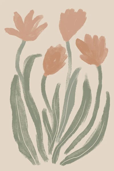 Minimalist Paintings: Abstract Orange Floral by Nikki