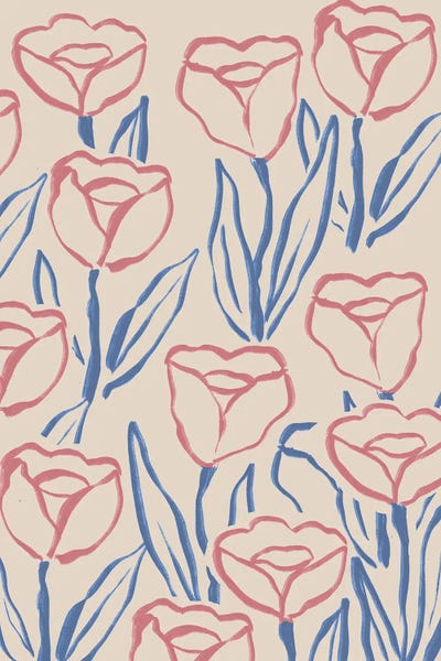 Minimalist Paintings: Pink Blue Tulip Pattern by Nikki