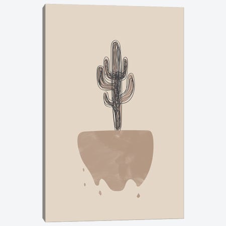 Beige Black Cactus Canvas Print #NKI16} by Nikki Canvas Art
