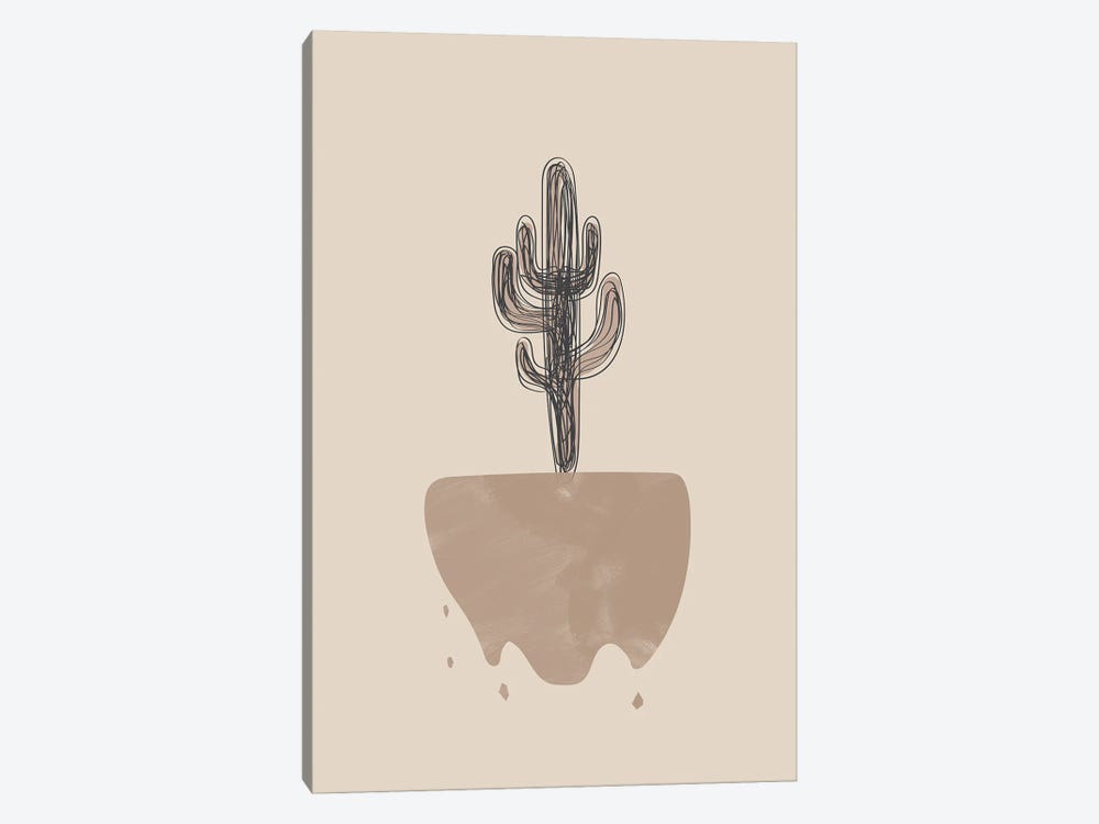 Beige Black Cactus by Nikki 1-piece Canvas Print