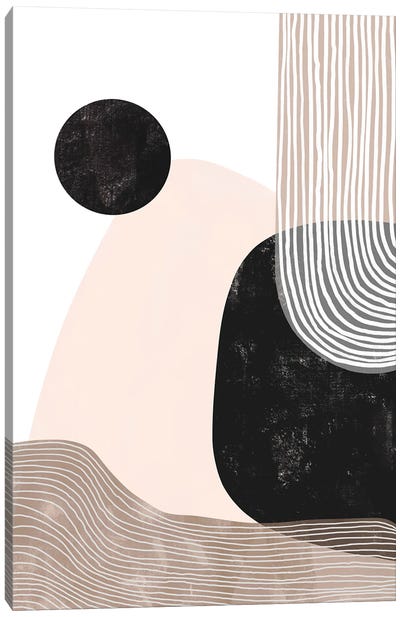 Black Pink Abstract Canvas Art Print - Japandi