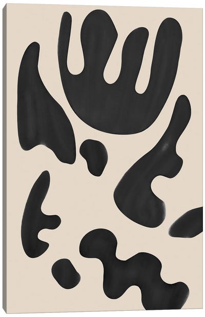 Abstract Free Form Canvas Art Print - Black & Beige Art