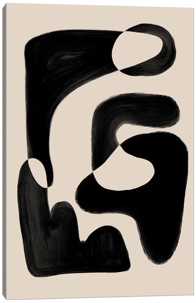 Beige Black Abstract Shape Canvas Art Print - Nikki